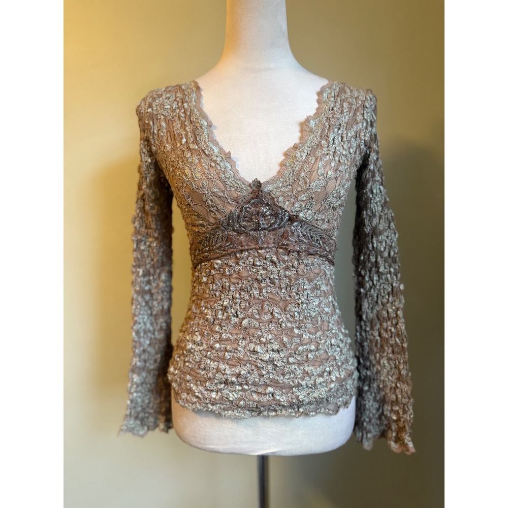 Ann Ferriday One Size Beaded‎ Lace y2k s boho fairy vintage Romantic top shirt
